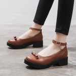 Brown Mini Bow Ankle Strap Mary Jane Ballerina Ballet Flats Shoes