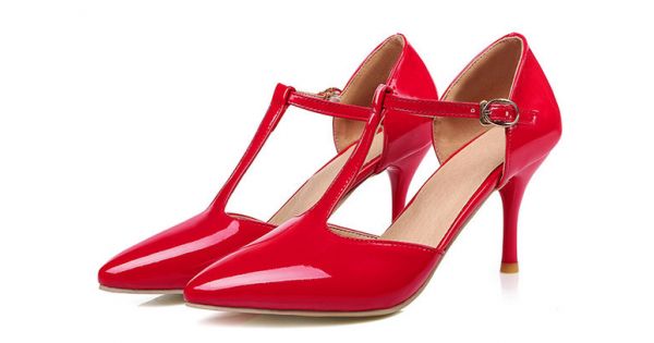 red patent pointed heels