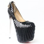 Black Shiny Sequins Bling Bling Platforms Stiletto Super High Heels Shoes