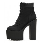 Black Suede Lace Up Punk Rock Chunky Sole Block High Heels Platforms Boots Shoes