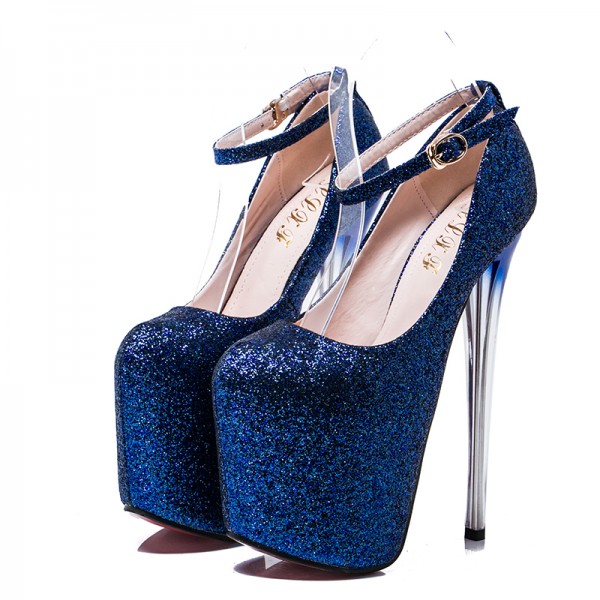 Blue Glittering Bling Bling Platforms Stiletto Super High Heels Shoes