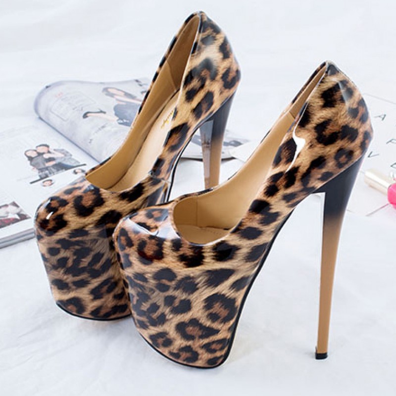 Alle slags Elektrisk Hub Brown Leopard Print Patent Platforms Stiletto Super High Heels Shoes