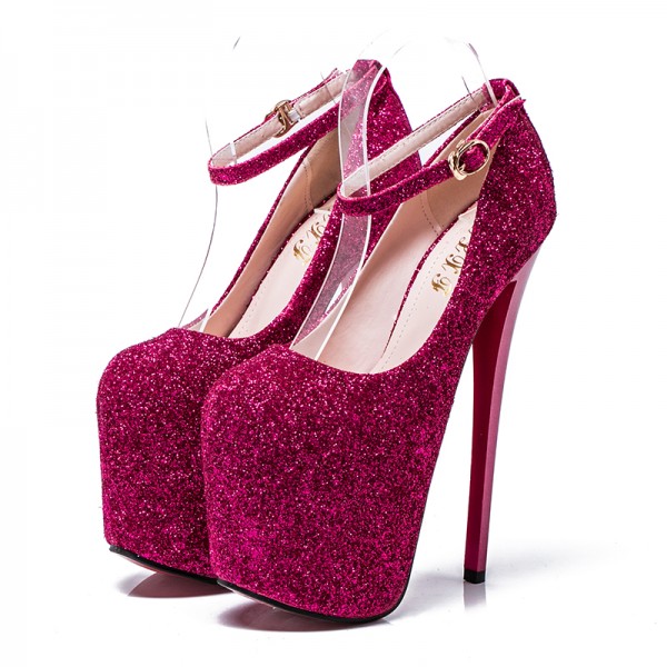 Pink Fushia Glittering Bling Bling Platforms Stiletto Super High Heels Shoes