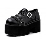 Black Lace Up Grunge Punk Rock Chunky Sole Block Platforms Oxfords Shoes