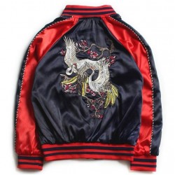 Black Phoenix Satin Embroidery Mens Aviator Baseball Yokosuka Bomber Jacket