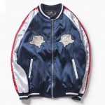 Blue Navy Brunch Satin Embroidery Mens Aviator Baseball Yokosuka Bomber Jacket