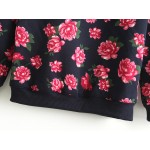 Black Vintage Flowers Floral Roses Long Sleeve Sweatshirts Tops