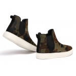Green Camouflage Military Army Pony Fur High Top Chelsea Ankle Boots Sneakers Shoes