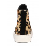 Khaki Leopard Print Pony Fur High Top Chelsea Ankle Boots Sneakers Shoes