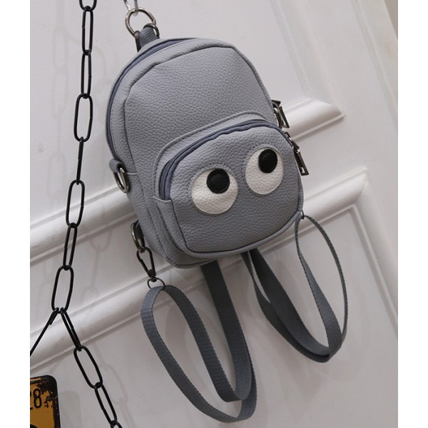 Grey Cartoon Cute Eyes Mini Backpack Cross Body Bag