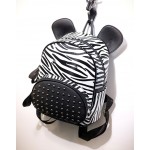 White Black Metal Studs Zebra Head Backpack Bag