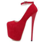 Red Suede Ribbons Ballerina Ballet Platforms Stiletto Super High Heels Shoes