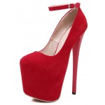 Red Suede Ribbons Ballerina Ballet Platforms Stiletto Super High Heels Shoes