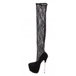 Black Sexy Lace Evening Platforms Stiletto Super High Heels Sandals Boots Shoes