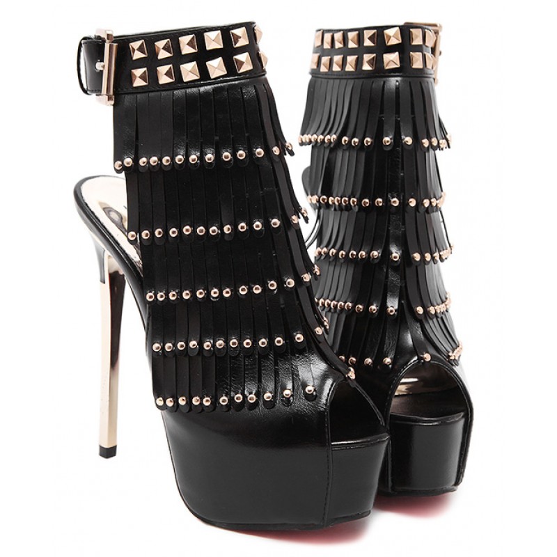 black heels gold studs