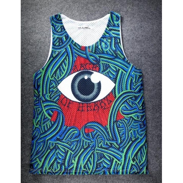 Blue Bloody Totem Triangle Eyes Net Sleeveless Mens T-shirt Vest Sports Tank Top