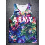 Blue Colorful Rainbow ARMY Net Sleeveless Mens T-shirt Vest Sports Tank Top