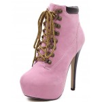 Pink Punk Rock Lace Up Stiletto High Heels Platform Rider Boots