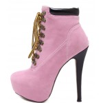 Pink Punk Rock Lace Up Stiletto High Heels Platform Rider Boots