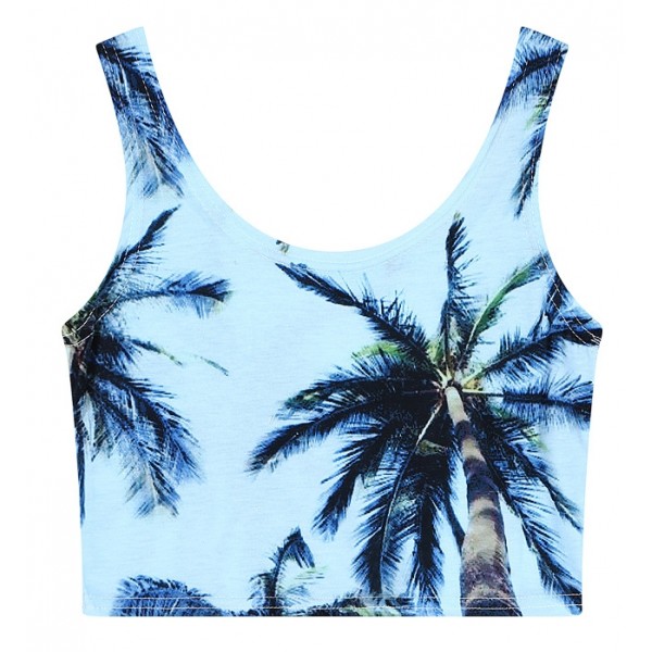 Blue Palm Coconut Trees Sleeveless T Shirt Cami Tank Top