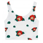 White Black Red Flowers Floral Sleeveless T Shirt Cami Tank Top