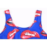 Blue Red Lips Mouths Funky Sleeveless T Shirt Cami Tank Top