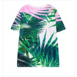 Green Pink Palm Leaves Funky Short Sleeves T Shirt Top