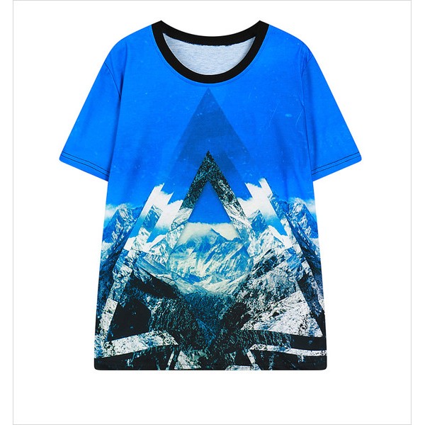 Dark Blue Snow Mountain Funky Short Sleeves T Shirt Top