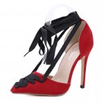 Red Black Pointed Head Ballerina Ballets Strappy High Heels Stiletto Sandals Shoes