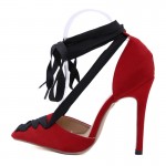 Red Black Pointed Head Ballerina Ballets Strappy High Heels Stiletto Sandals Shoes
