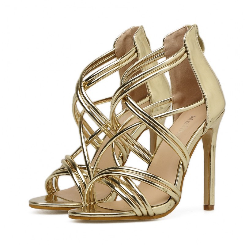 gold strappy evening shoes