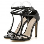 Black Thin Strap Night Gown Sexy High Heels Stiletto Sandals Shoes