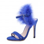 Blue Back Furry Fur Sexy High Heels Stiletto Sandals Shoes