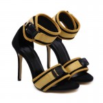Black Yellow Funky Strap High Heels Stiletto Sandals Shoes