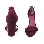 Burgundy Purple Suede Straps High Heels Sandals Shoes