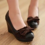 Black Brown Bow Platforms Wedges Shoes