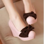 Pink Brown Bow Platforms Wedges Shoes