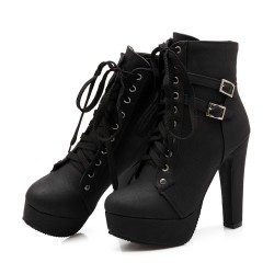 Black Punk Rock Lace Up High Top High Heels Platforms Boots Shoes