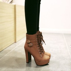 Brown Punk Rock Lace Up High Top High Heels Platforms Boots Shoes