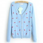 Blue Khaki Black Red Embroidery Hot Lips Long Sleeves Cardigan Outer Jacket