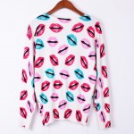 White Sexy Lips Mouths Print Long Sleeves Cardigan Outer Jacket