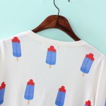 White Blue Popsicles Cropped Mid Long Sleeves Cardigan Outer Jacket