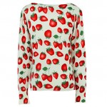 White Red Strawberry Long Sleeves Cardigan Outer Jacket