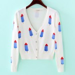 White Blue Popsicles Cropped Mid Long Sleeves Cardigan Outer Jacket