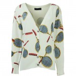 White Tennis Rackets Vintage Long Sleeves Cardigan Outer Jacket