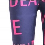 Navy Blue Pink Love Letters Print Yoga Fitness Leggings Tights Pants