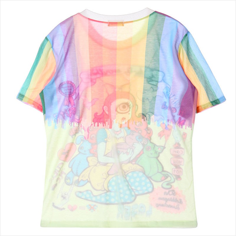 Oversize t shirts Cartoon Bear Print Reflective Rainbow T Shirts Harajuku  Streetwear Top Tees Cotton Casual Half Sleeve Clothing
