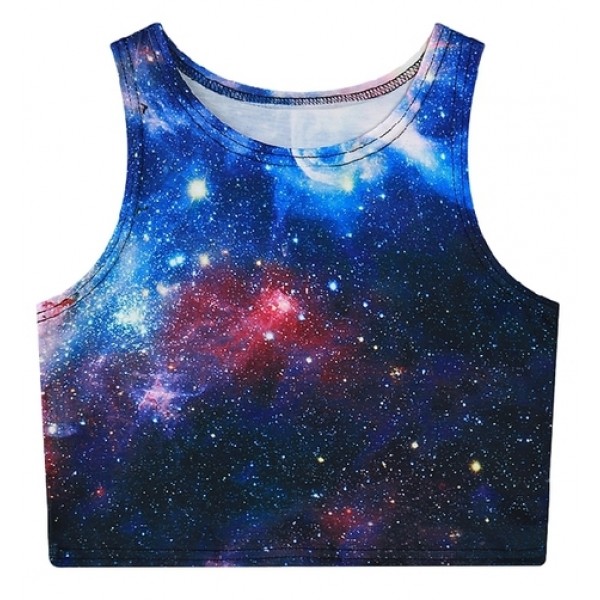 Blue Galaxy Stars Sleeveless T Shirt Cami Tank Top 