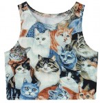 Multiple Cats Cropped Sleeveless T Shirt Cami Tank Top 