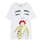 White Madonna Eat Banana Funky Short Sleeves T Shirt Top